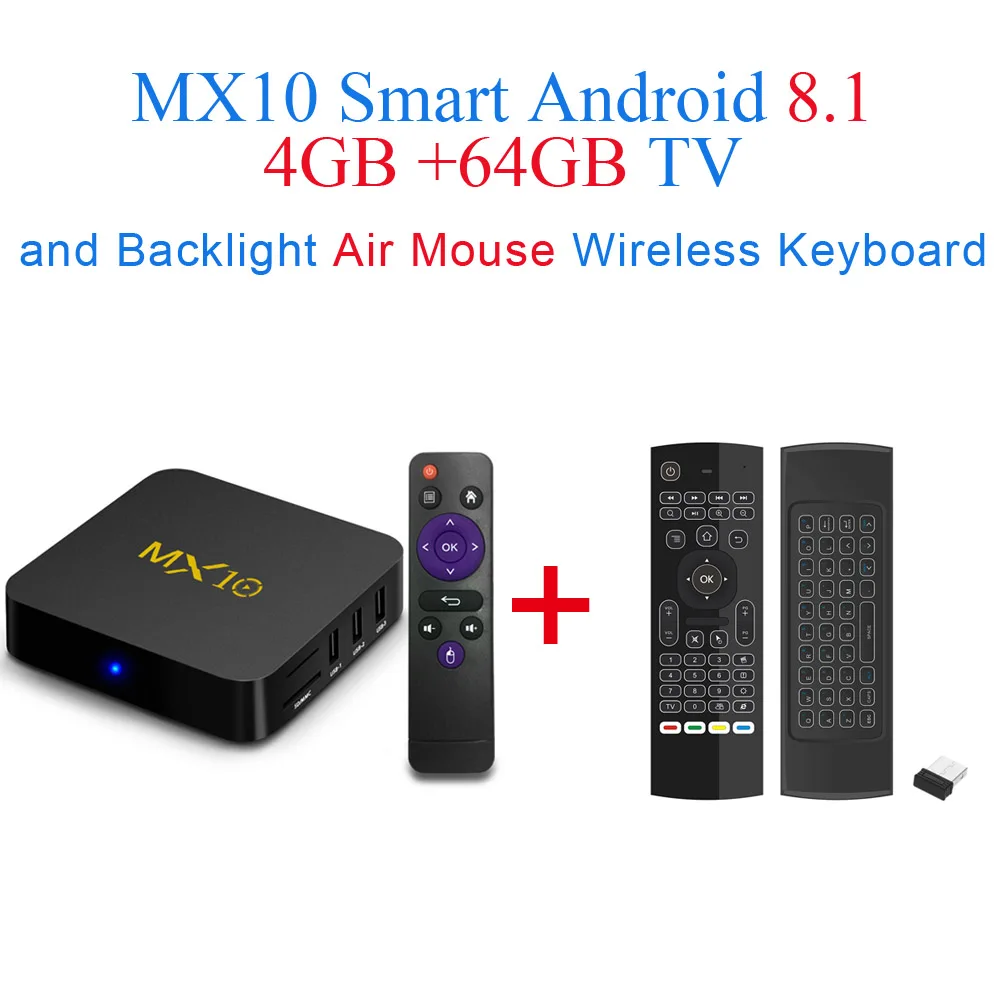 4G 64G add Air Mouse Docooler MX10 WiFi ТВ приставка 4K приставка RK3328 Android 9,0 USB3.0 32GB64GB Смарт ТВ приставка HD медиаплеер для Smart Android tv - Цвет: 4G 64G add Air Mouse