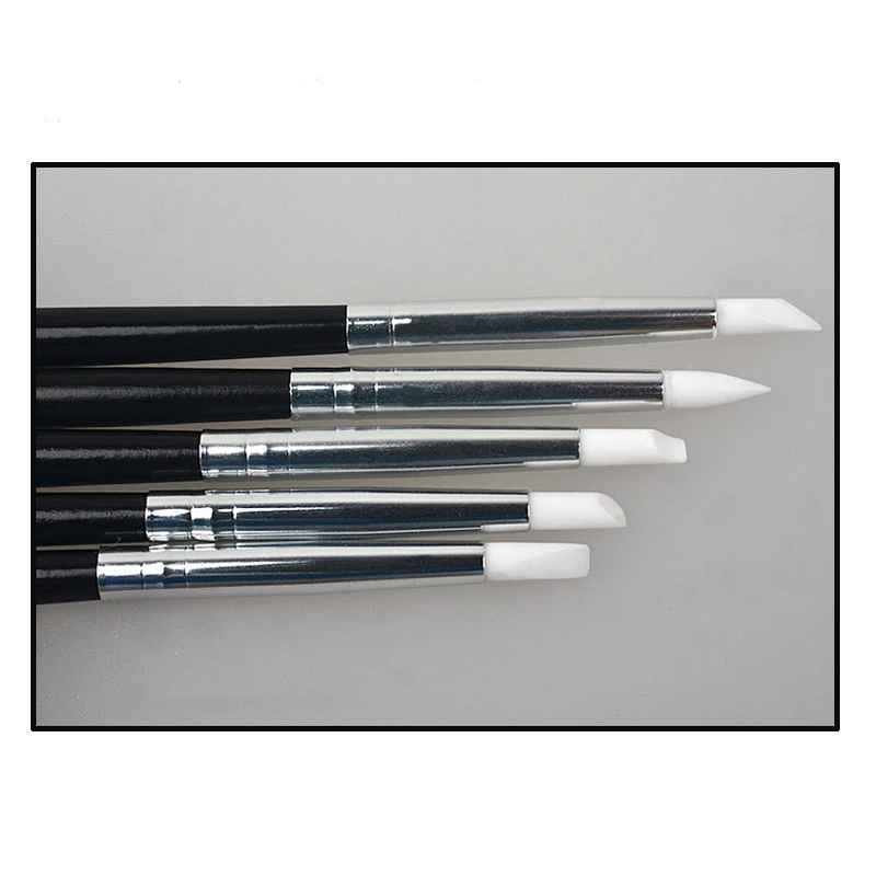 5pcs Multifunction Profession Nail Pens Black Manicure Engraving Embossed Small Head Pen Super Soft Silicone Art Tools | Красота и