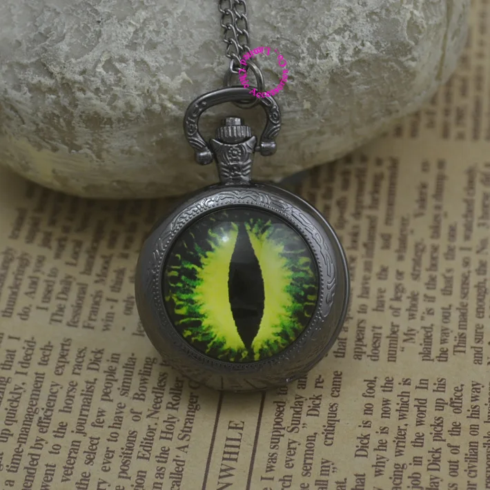 Модные красные синие зеленые карманные часы drgon глаз ожерелье Женские на цепочке