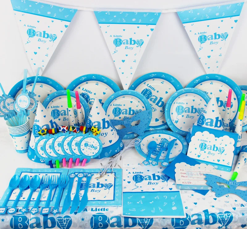 Синяя тема детские украшения бумажные соломинки/тарелки/чашки/салфетки/чехол