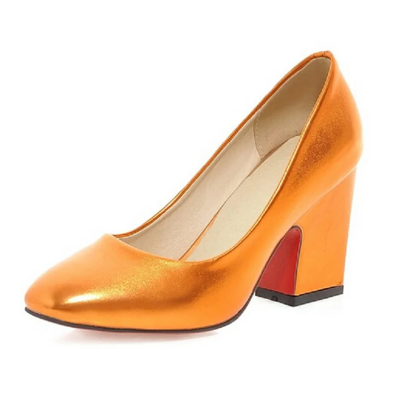 Brand Shoes Woman Thick High Heels Shallow Mouth Women Pumps Sexy Yellow Green Patent Leather Ladys Wedding Party Size 62 | Обувь