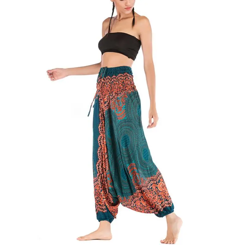 Летние Осенние брюки для женщин, широкие брюки, Boho Aladdin, шаровары, pantalones mujer, свободные богемные штаны с высокой талией