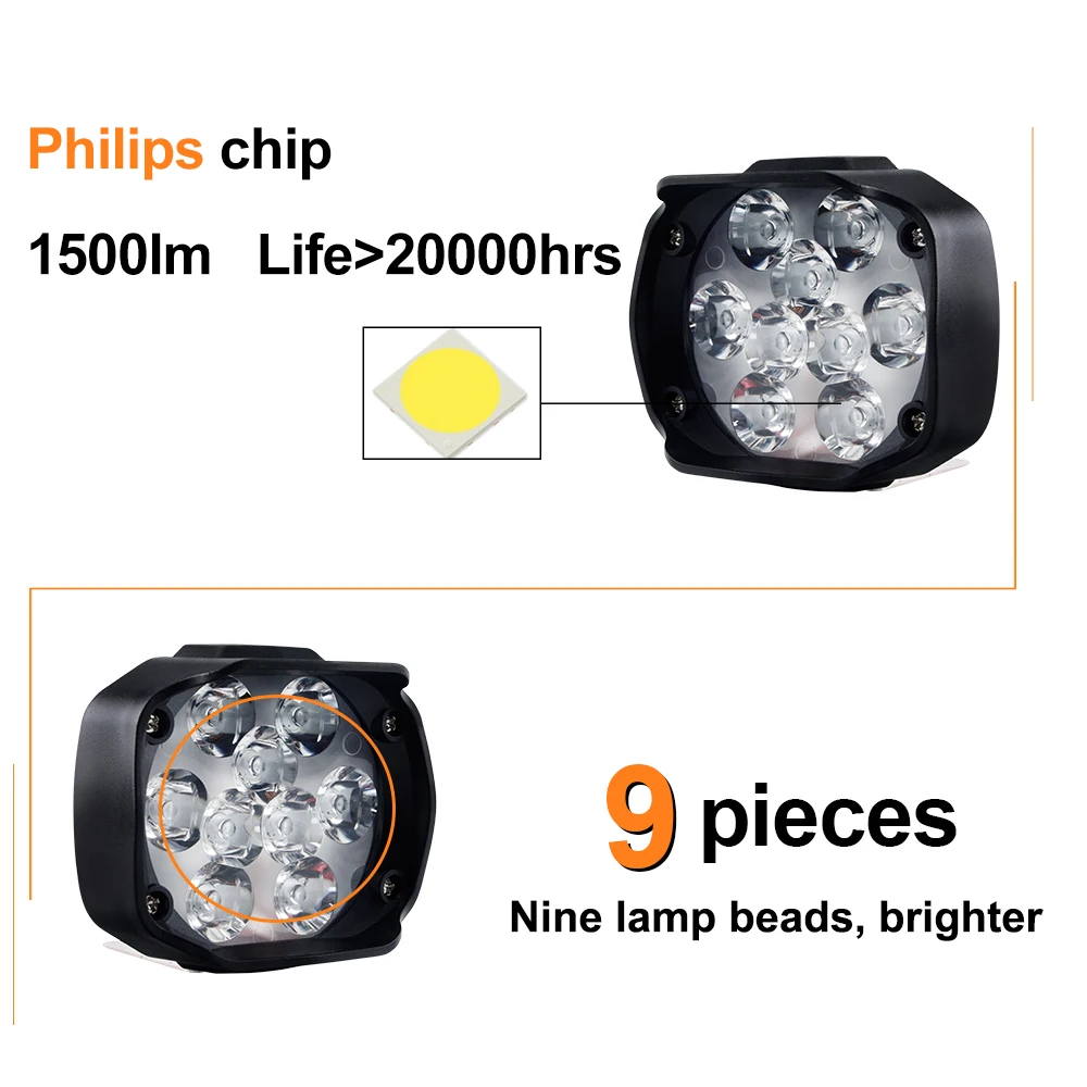 AcooSun Headlight LED Moto Phares moto 15W 1500Lm Motorbike Scooters Brouillard Ampoule Spotlight 6500K White Drive Working Lamp |