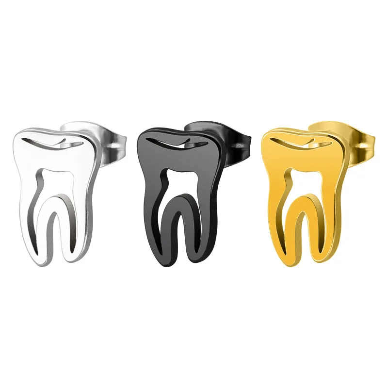 Серьги гвоздики из титановой стали нержавеющей с золотыми полыми зубцами модные
