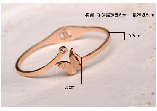 Матовый бабочка розового золота со стразами Эластичность браслет Titanium стальной