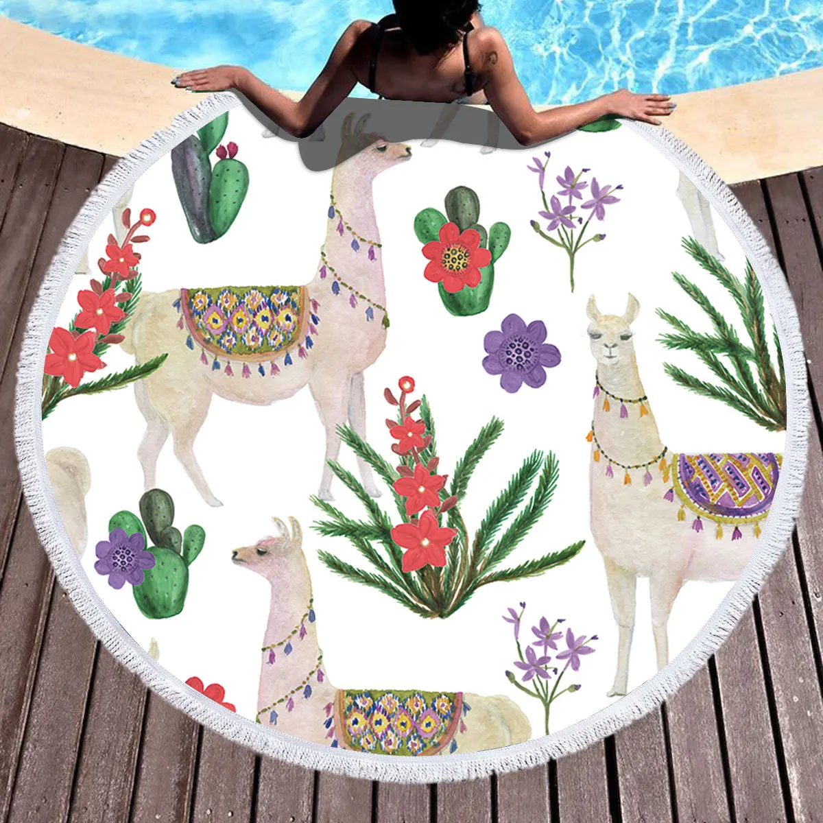 3D Print Round Beach Towel Tassel Boho Flamingo Large Blanket Picnic Yoga Mat Summer Leaf 150x150cm |