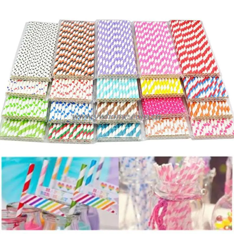 Бесплатная доставка 25 цветов полосатые бумажные соломинки для напитков свадьбы