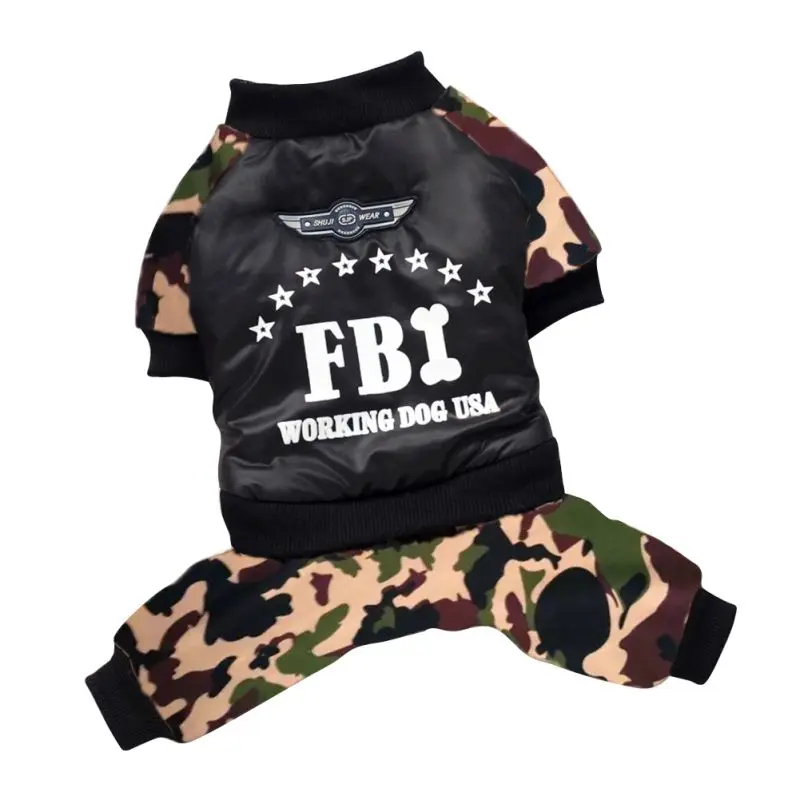 2018 Одежда для собак модный собачий комбинезон с принтом FBI зимний теплый одежда