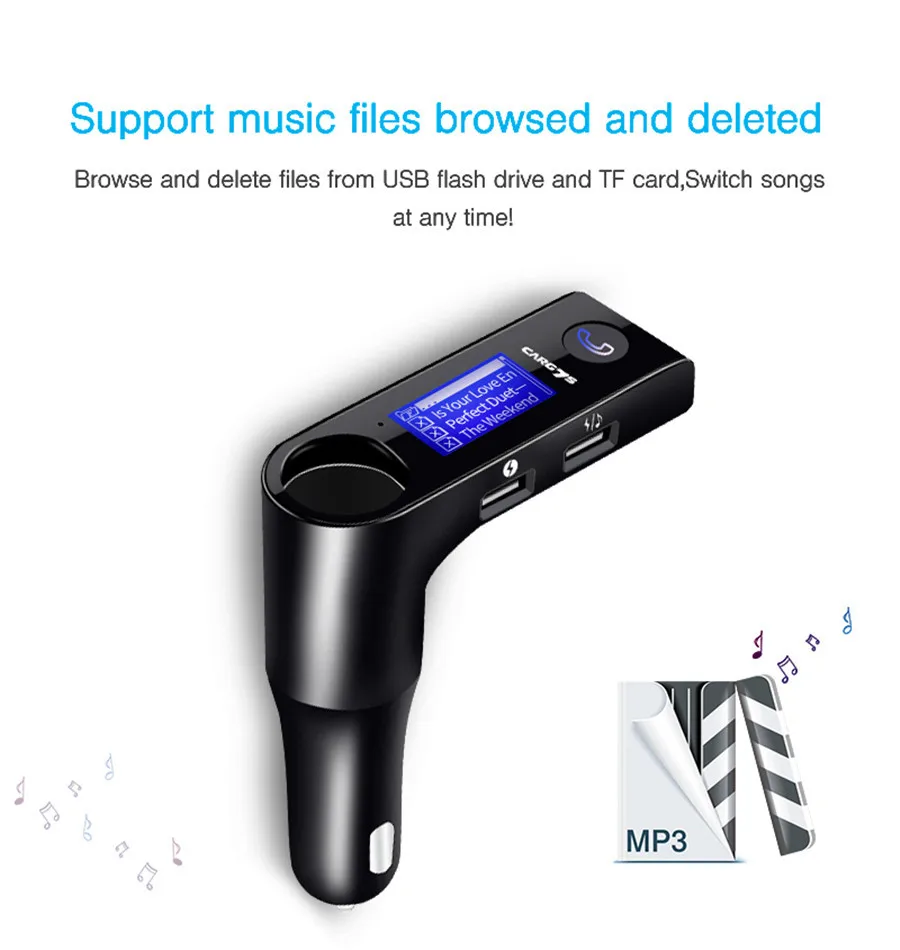 Автомобильный прикуриватель MP3 Bluetooth передатчик приемник громкой связи двойной USB Bluetooth плеер Aux передатчик автомобильное зарядное устройство G7S