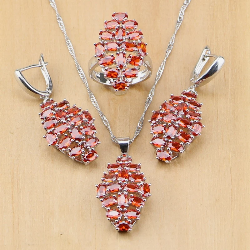 Мистик Красный CZ 925 стерлингового серебра Ювелирные наборы для женщин Свадебные