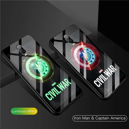 Ironman Captain Marvel роскошный светящийся чехол из закаленного стекла для телефона Железный человек Силиконовая задняя крышка для Oneplus 5 6 5T 6T Мстители чехол Coque - Цвет: Ironman Captain