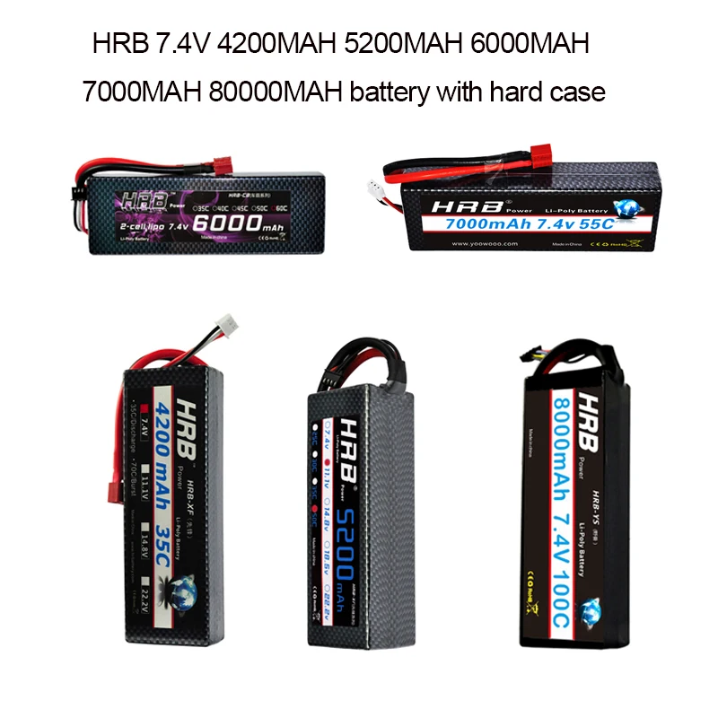 HRB RC Lipo 2S Аккумулятор 7 4 в 4200 мАч 5200 6000 7000 8000 55C 60C 100C Жесткий Чехол для 1/10 Scale Trx4