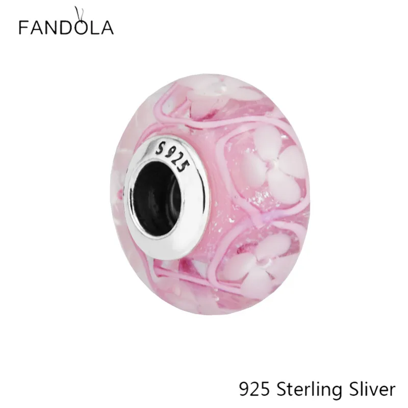 Оригинал Стерлинговое Серебро 925 пробы розовое поле цветов бисер Подходит для