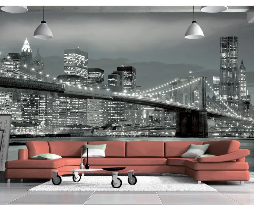 

custom 3d wallpaper New York Bridge Suspension Bridge Architecture Night Background Wall Paintings living 3d wallpaper