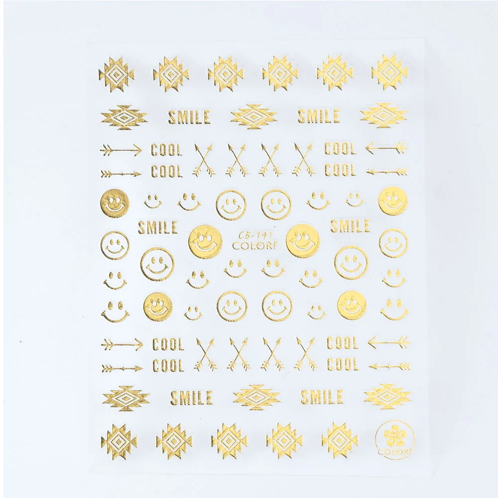 CB141-Gold 1 шт переводные наклейки для нейл-арта, золотые, серебристые, 3D смешанные дизайны, клей для самостоятельного маникюра, декоративные наклейки для нейл-арта, декоративные наклейки SACB133-141 - Цвет: CB141-Gold