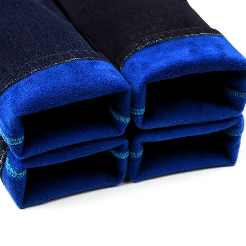 2018 Mens Winter Blue Fleece Jeans Lined Stretch Warm Designer Black Casual Trousers Male Pants Plus size 42 | Мужская одежда