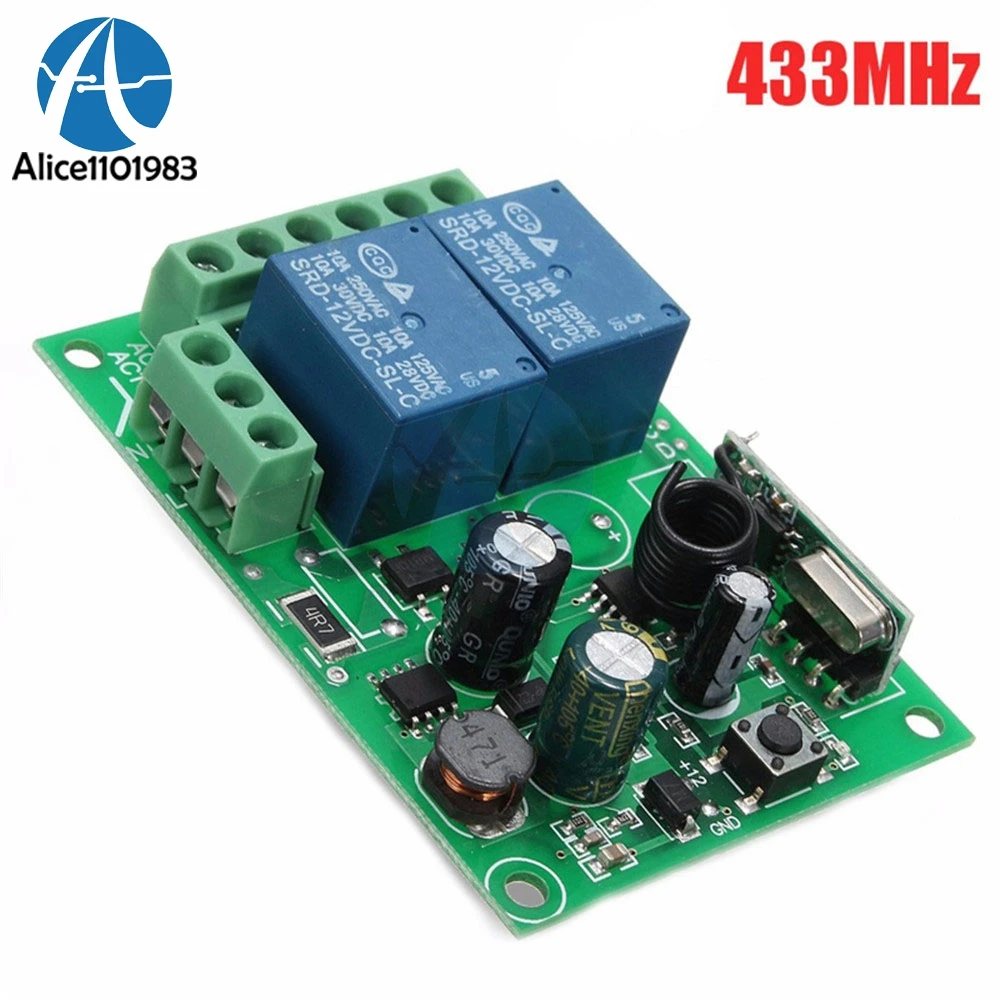

AC 220V 433MHz 2 Channel 2CH Independent Wireless RF Relay Remote Control Switch Controller Module Receiver 10A 2 Way