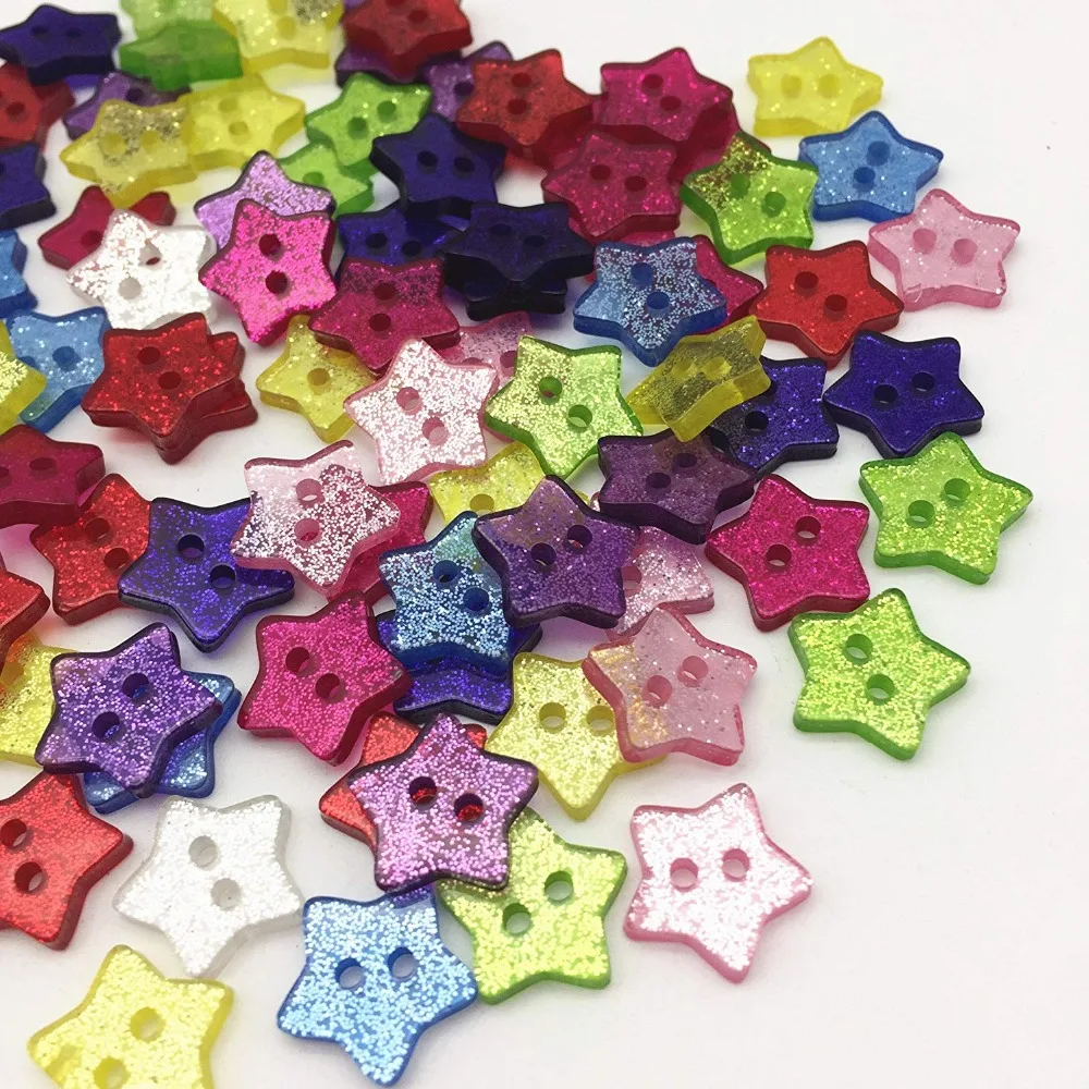 

1000pcs 14mm Random Mix Glitter Star Buttons Sparkle Sewing 2 Holes For Scrapbooking Embellishments Resin Button