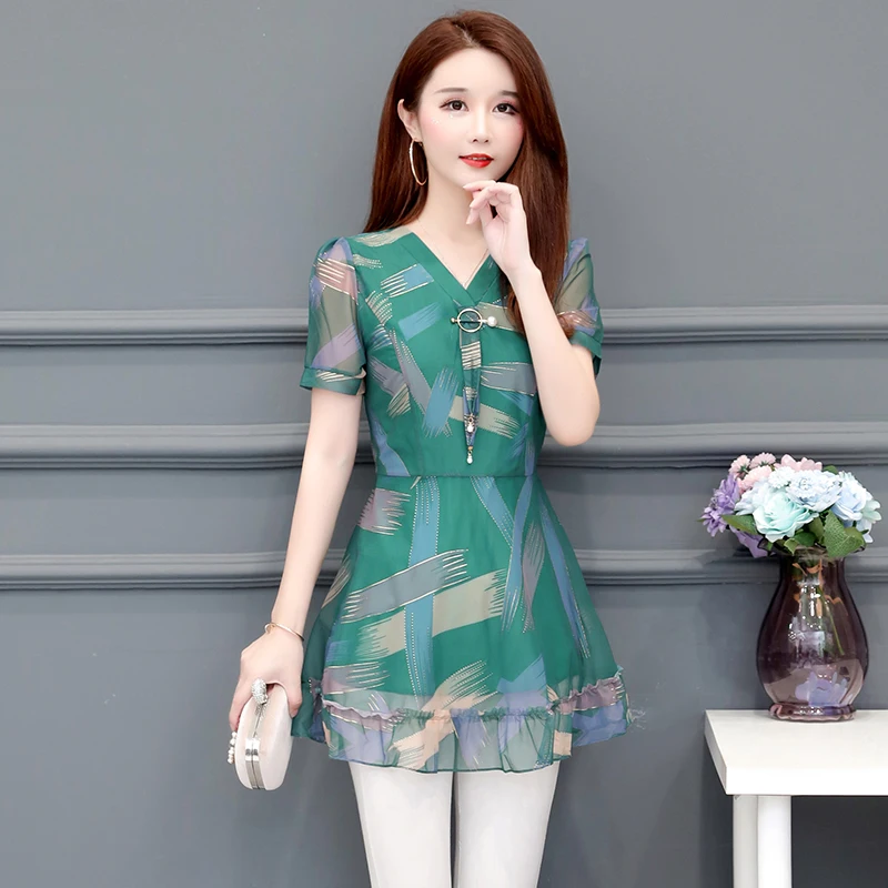 Шифоновые Блузки Рубашки 4XL 3XL женские мягкие офисные Работы Цветочная