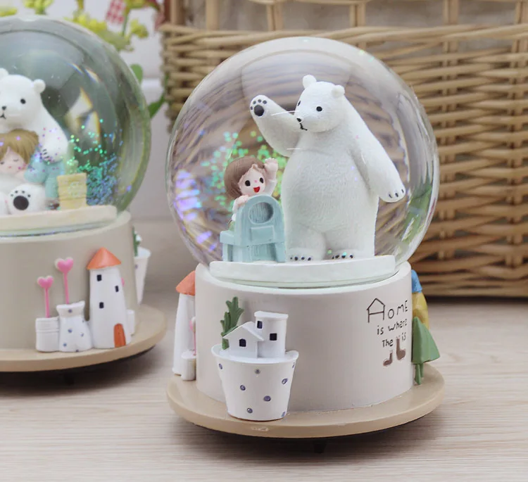 musical cute 15CM Bear lovely Snow Crystal ball music box play For Elise girlfriends married child gift birthday wife | Дом и сад