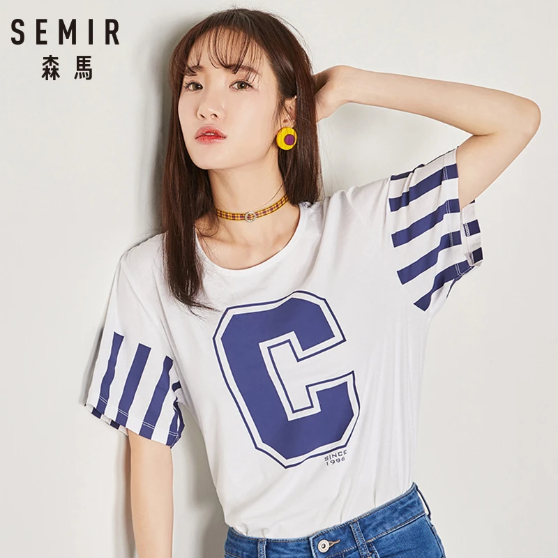 SEMIR 2019 футболка Femme Топ Мода Прохладный печати Женская белая хлопковая для женщин