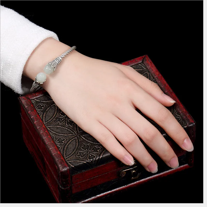 Женский винтажный браслет из серебра 100% пробы с цветами|Гибкие и жесткие