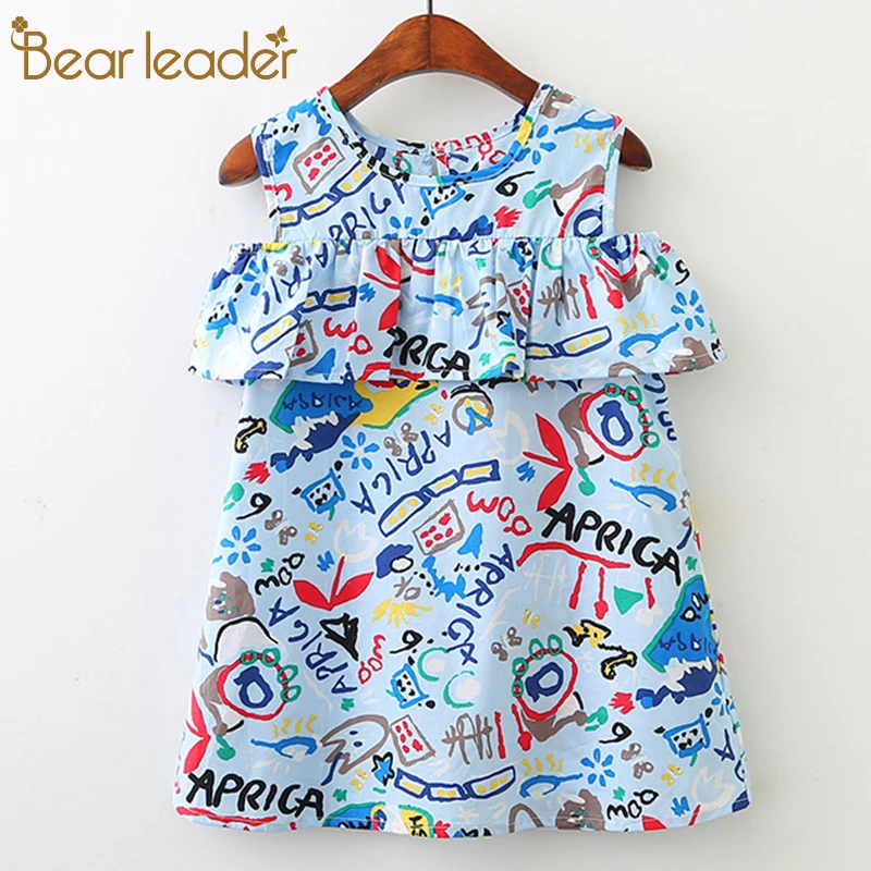 Bear Leader/Летняя одежда; платье; коллекция года; модное Стильное детское платье без рукавов с принтом «граффити»; дизайнерское хлопковое праздничное платье для девочек