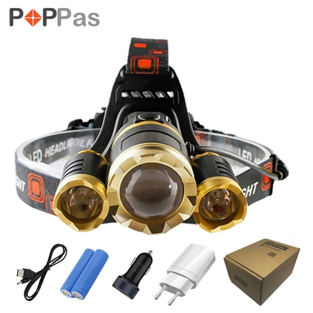 Poppas светодиодные фары 10000LM CREE 3T6 чипов фар Перезаряжаемые увеличить головного