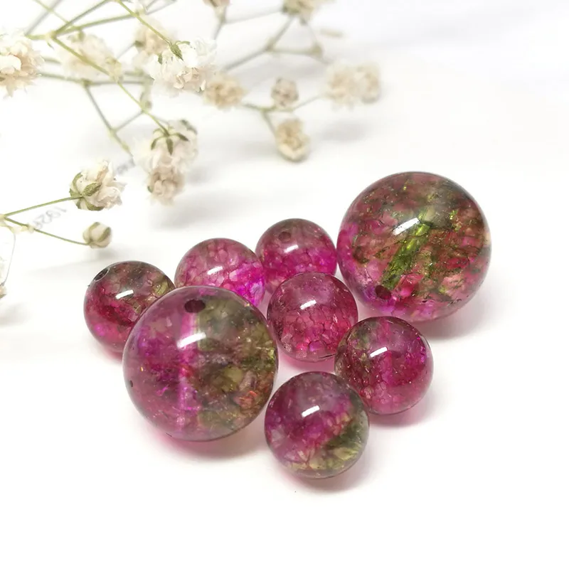 

6-16mm Round Multicolor Crackle Synthetic Tourmaline Beads DIY Loose Quartz Beads For Jewelry Making Beads 15'' Accessories