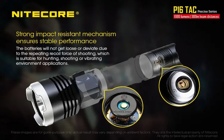 Тактический светильник NITECORE P16TAC P16 TAC для вспышки CREE XM-L2, максимальная дальность луча 1000 люмен, 300 м, уличный фонарь, поисково-спасательный светильник