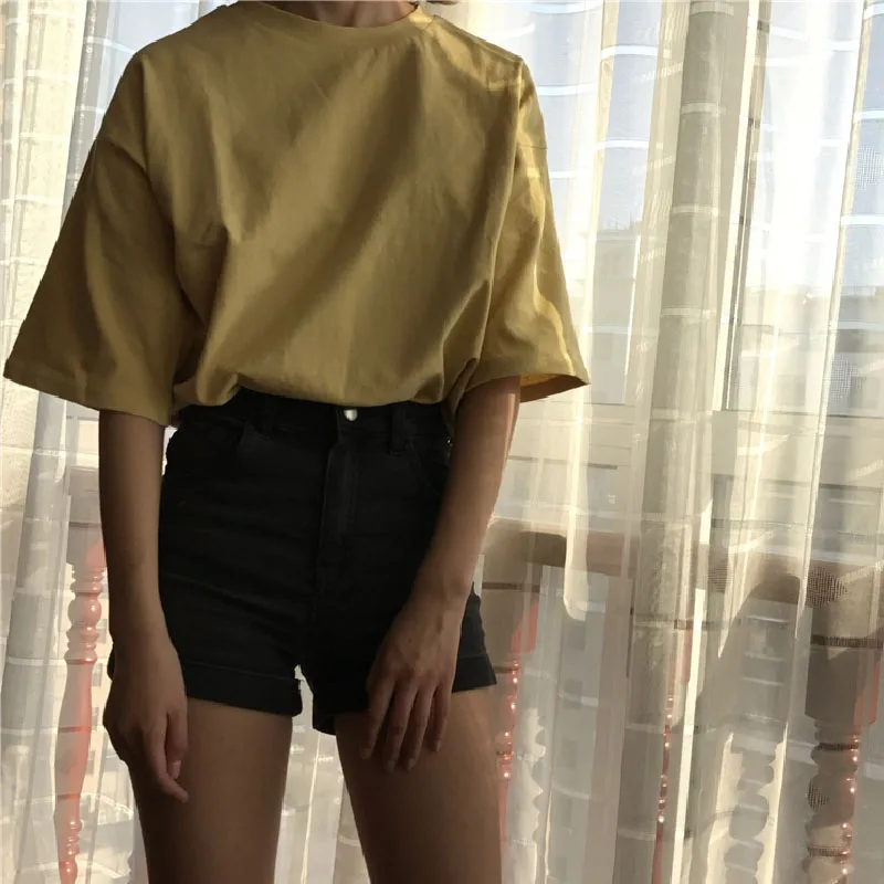 see chart YouGeMan Harajuku одежда весна лето женская футболка Топ корейский Ulzzang винтажная Однотонная футболка с коротким рукавом женская футболка - Цвет: see chart