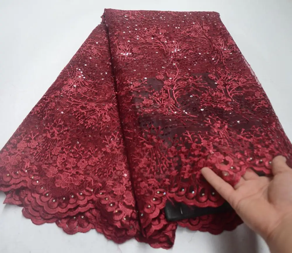 

Luxury embroidered tulle mesh lace fabric with sequins french net lace fabric High quality African Guipure Lace ML