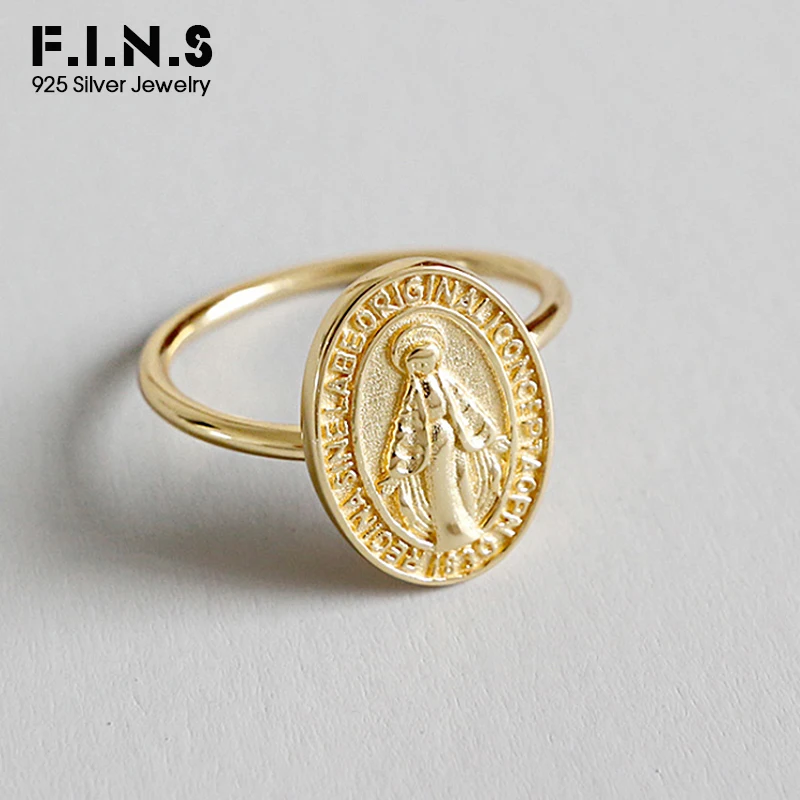 F.I.N.S религиозный стиль кольца из стерлингового серебра 925 для женщин резные Девы Марии Овальный Золотой палец женские кольца женские ювелирные изделия