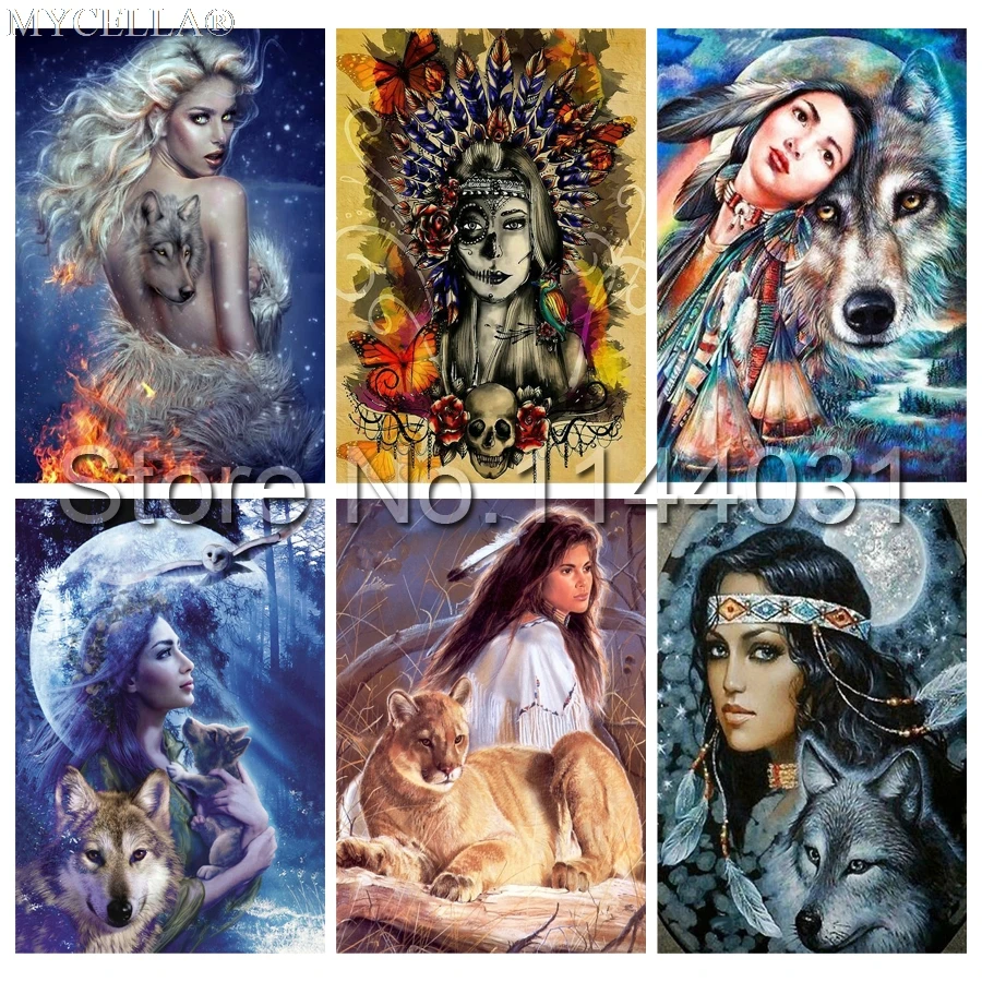 Алмазная мозаика сделай сам с рисунком волка и женщины | Дом сад