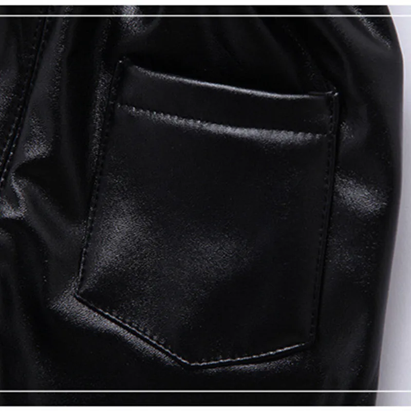 Детские кожаные штаны DFXD модные зимние черные длинные теплые из плотного бархата