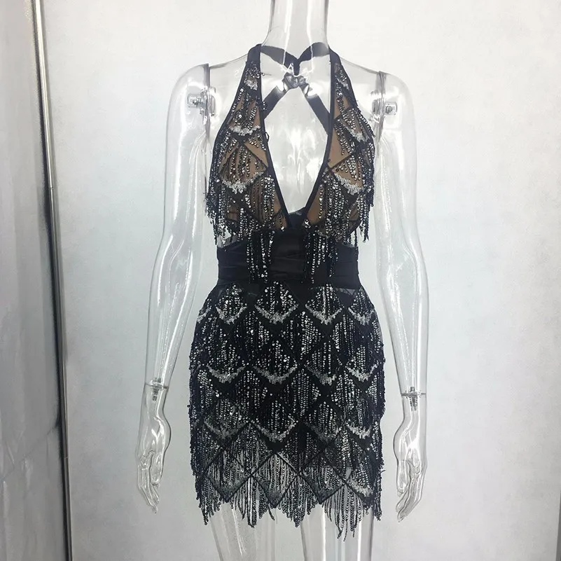 MUXU Золотое блестящее платье с пайетками мини женская одежда Лоскутная бахрома