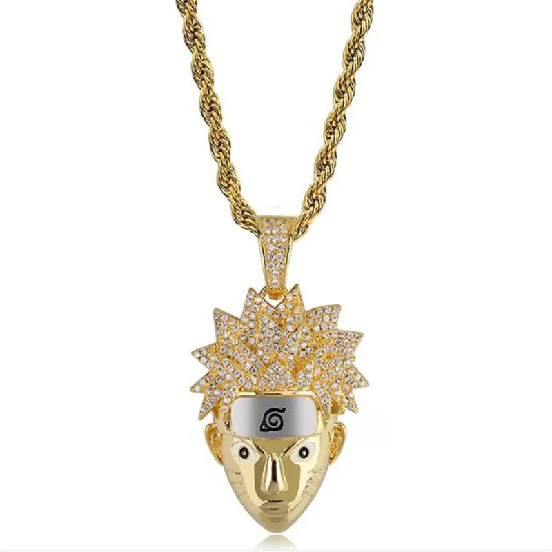 Хип хоп Полный AAA CZ Циркон Bling Iced Out мультфильм Наруто Uzumaki Подвески ожерелье для мужчин Rapper ювелирные изделия A896