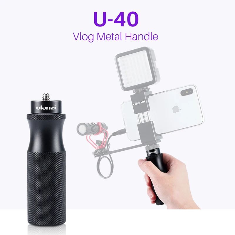 

Ulanzi Vlog Handle Grip with 1/4 Cold Shoe Mount Adapter for Microphone LED Light Vlogging Kit Live Audio Video Grip
