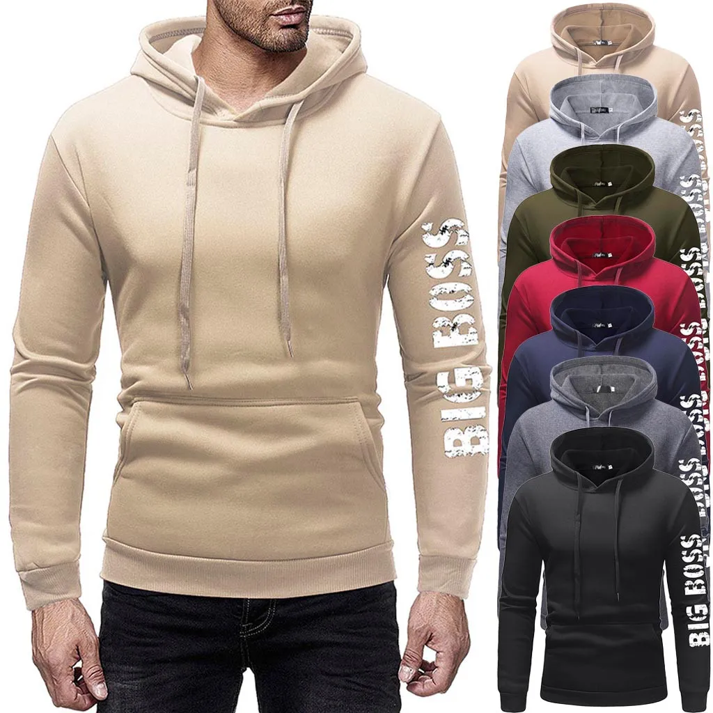 JAYCOSIN men's autumn and winter hooded fleece printing solid color zipper jersey top pants suit sports