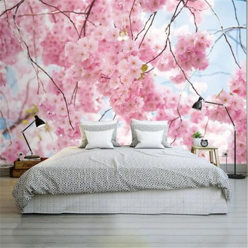 

Cherry Blossoms Photo Wallpapers 3D Murals Pink Flowers Wallpapers for Walls 3D Wall Papers Home Decor Living Room Bedroom