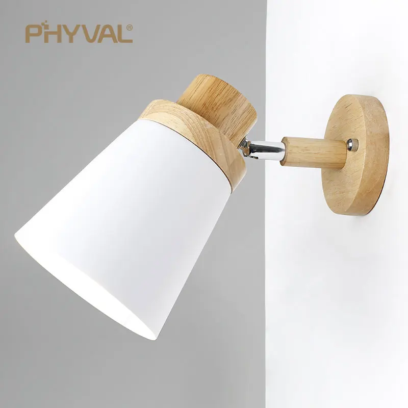 wooden wall lights bedside lamp sconce modern light for bedroom Nordic macaroon 6 color steering head E27 85-285V | Лампы и освещение