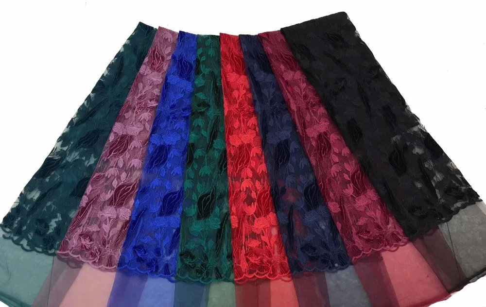 

2018 New style French net lace fabric red 3D flower African tulle mesh lace fabric high quality african lace fabric ZD18