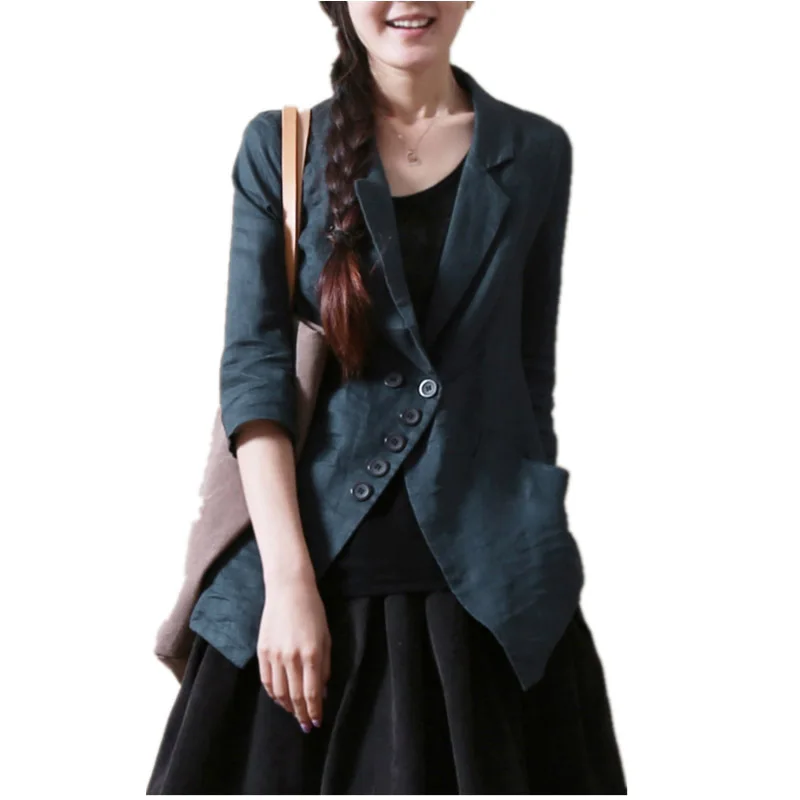 half sleeve blazer Весенне-летняя куртка размера плюс 5XL из хлопка и льна, повседневный блейзер для женщин, несимметричный женский костюм с длинным рукавом f347 - Цвет: half sleeve blazer