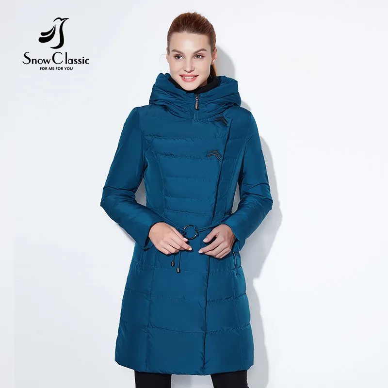 SnowClassic Модные женские зимняя куртка толстый длинное пальто куртки капюшон регулируемый пояс, теплая обувь с хлопчатобумажными стельками