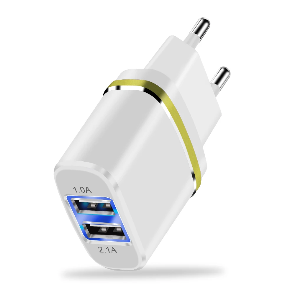 Green Светодиодный USB зарядное устройство с 2 портами для планшетов Xiaomi Redmi Note 7 samsung, адаптер для зарядки с европейской вилкой, зарядное устройство для мобильного телефона, настенное USB зарядное устройство s - Тип штекера: Green