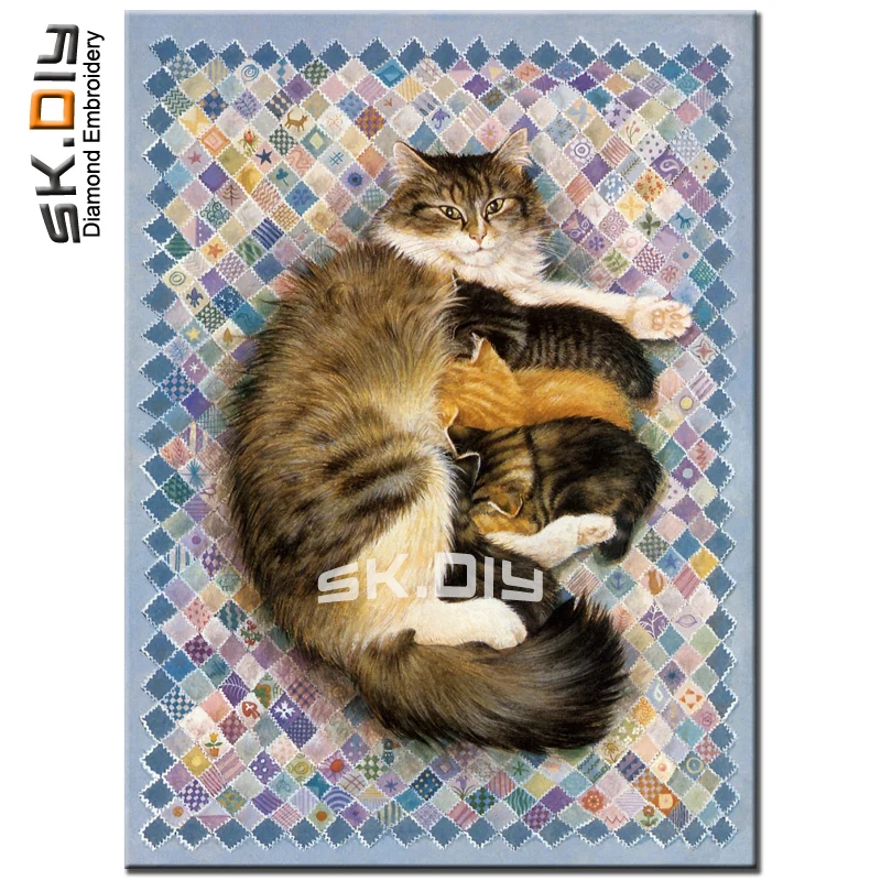 SK DIY Алмаз вышивка Cat Кормление ребенка 5D Diamond роспись алмазной мозайкой 3D Краски