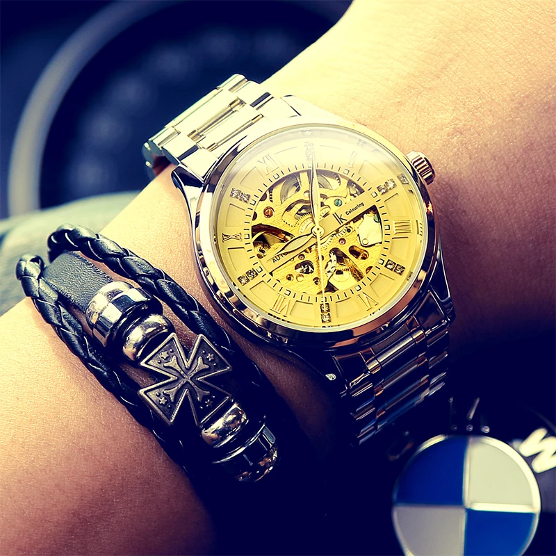 IK цветные часы Мужские механические мужские Автоматические полые трендовые