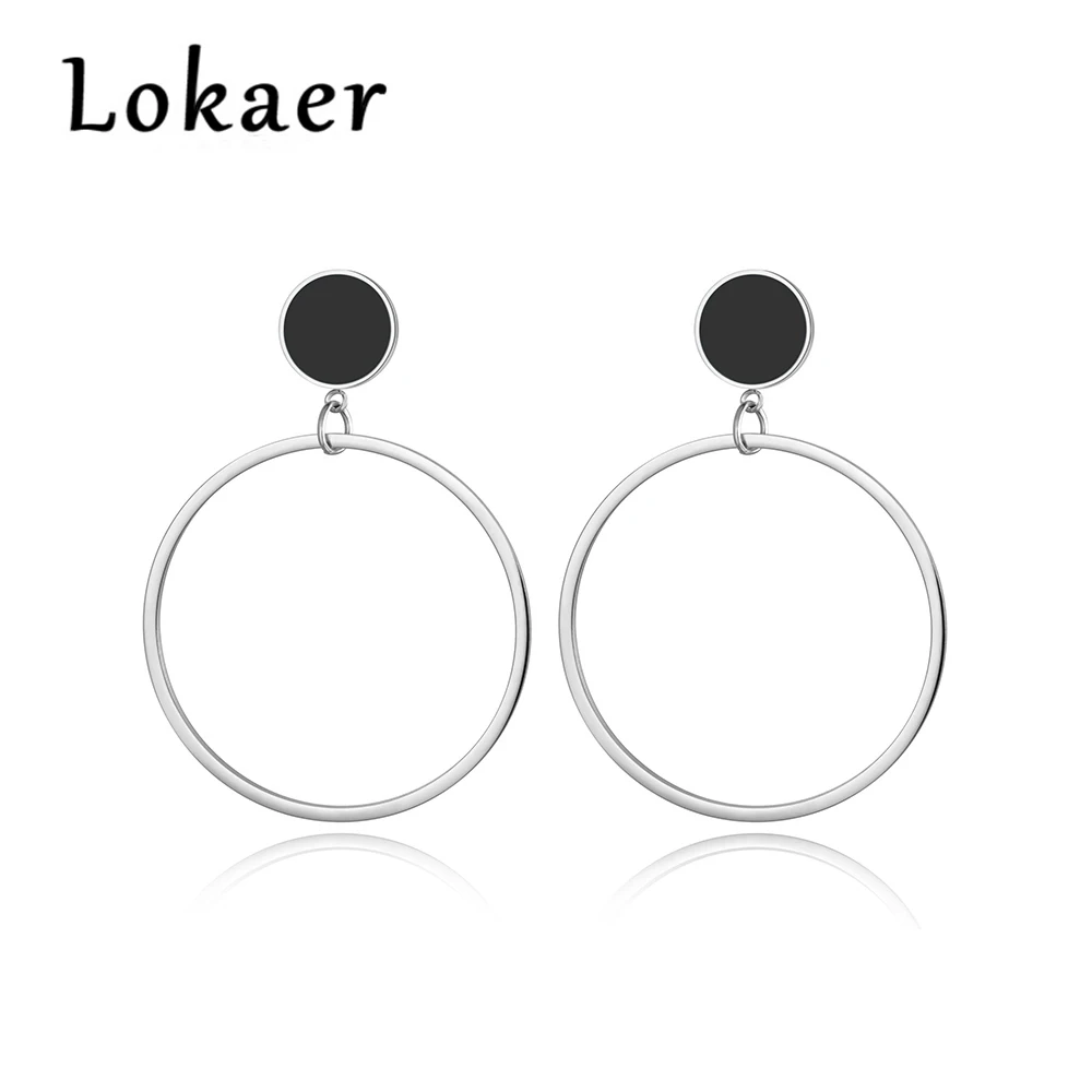 Silver Lokaer ювелирные изделия из нержавеющей стали черные акриловые диск и круг золотые, розовые серьги цвет серьги гвоздики Леди женщин Подарок E18077 - Окраска металла: Silver