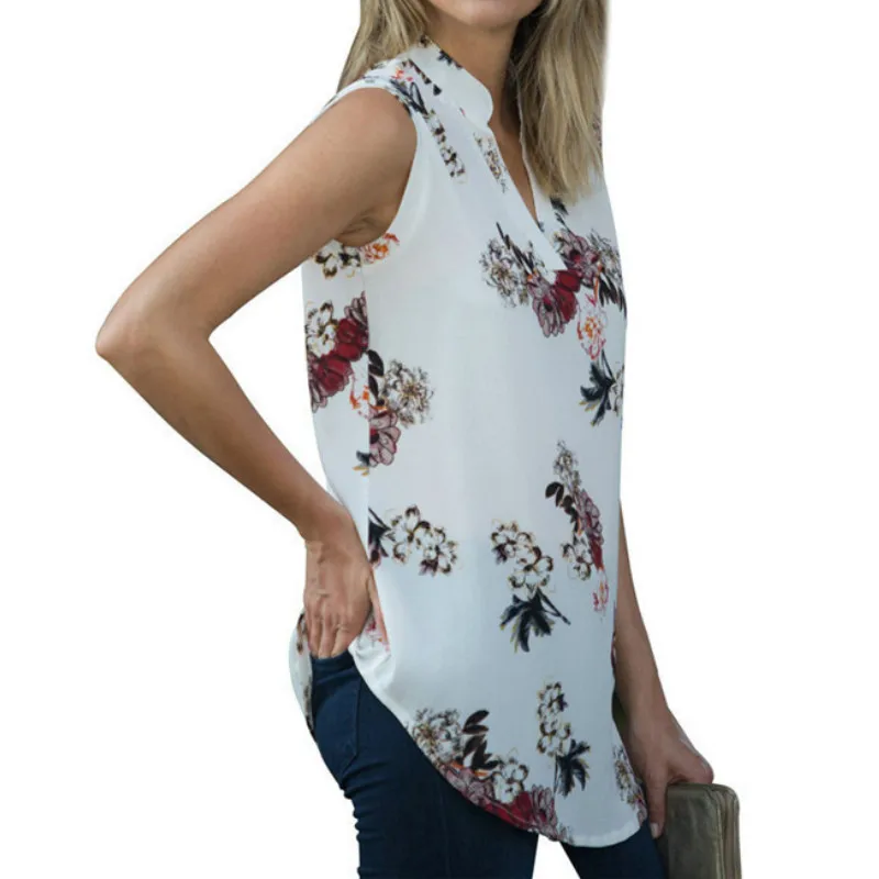 2019 хит продаж сексуальная шифоновая женская рубашка без рукавов с цветочным