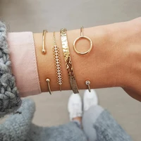 4 pcsset geometric knot circle bracelets women fashion gold color zircon alloy chain link bangles female jewelry party gifts
